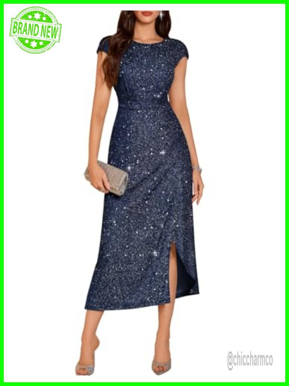 Sparkly Sequin Formal Maxi Dress Wrap High Waist Slit